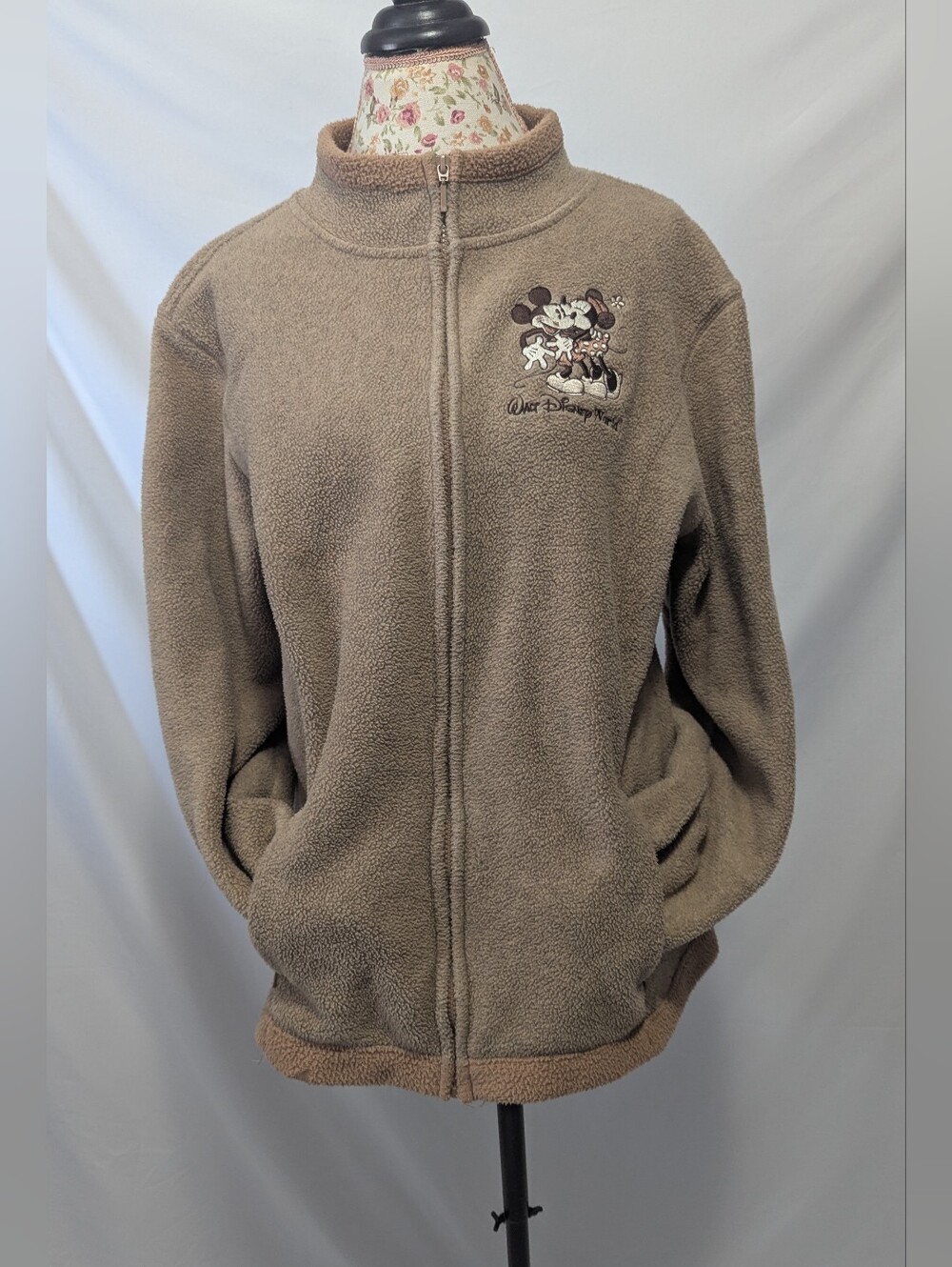 Walt Disney World Mickey & Minnie Taupe Fleece Jacket Size XL